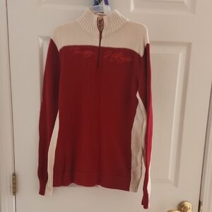 Tommy Hilfiger Women's Red and Cream Cowl Sweater Medium